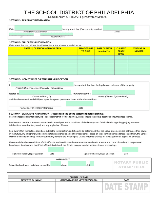 Residency Affidavit screenshot