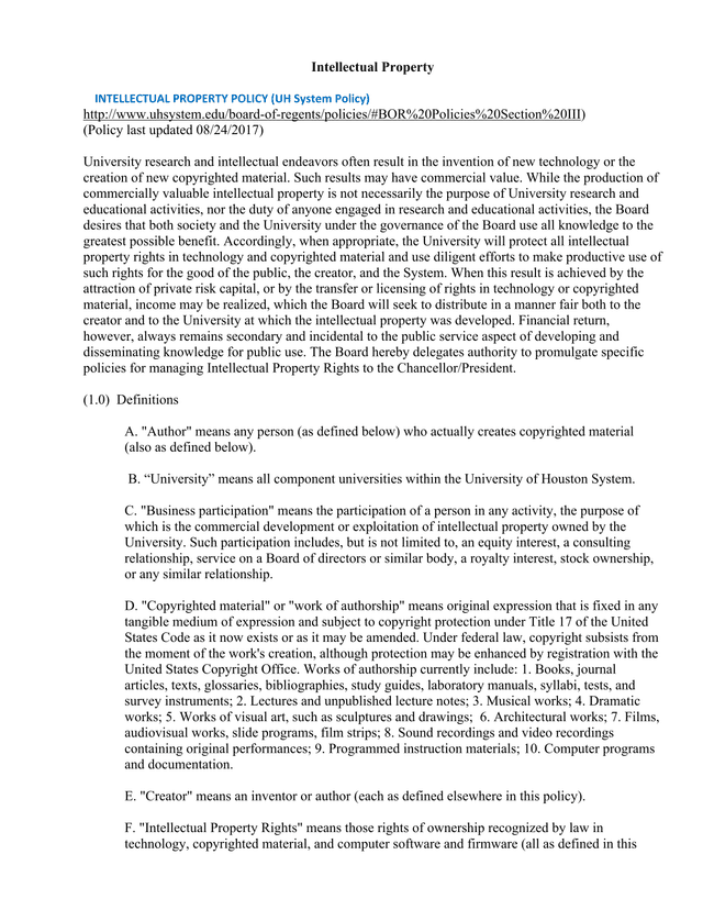 Intellectual Property Policy (UH System Policy) screenshot