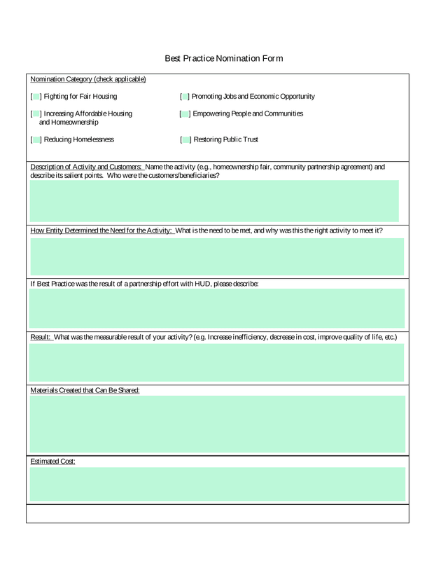 Best Practice Nomination Form screenshot