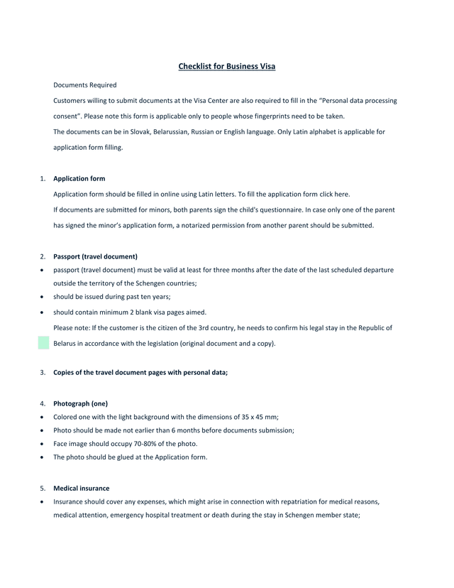Checklist For Business Visa screenshot