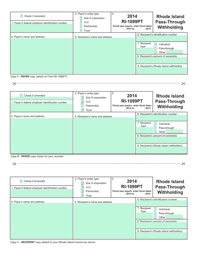 Rhode Island Pass Through Withholding Form RI 1099PT screenshot