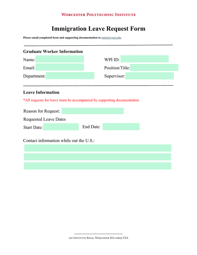 Immigration Leave Request Form screenshot