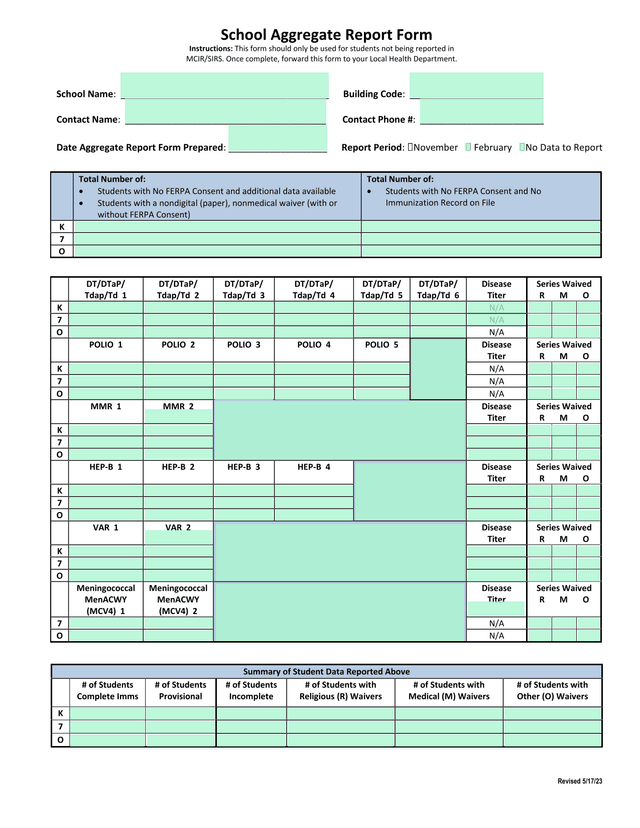 School Aggregate Report Form screenshot