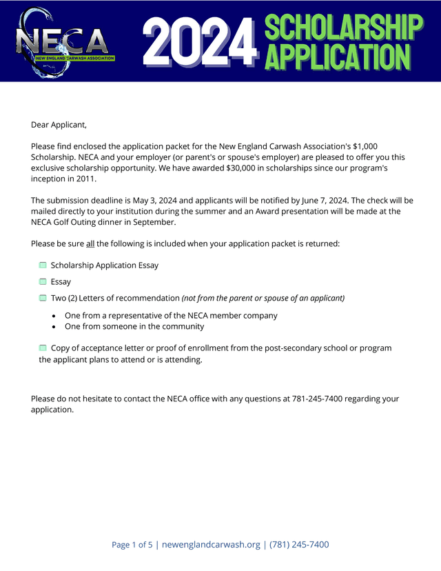 NECA Scholarship Application screenshot