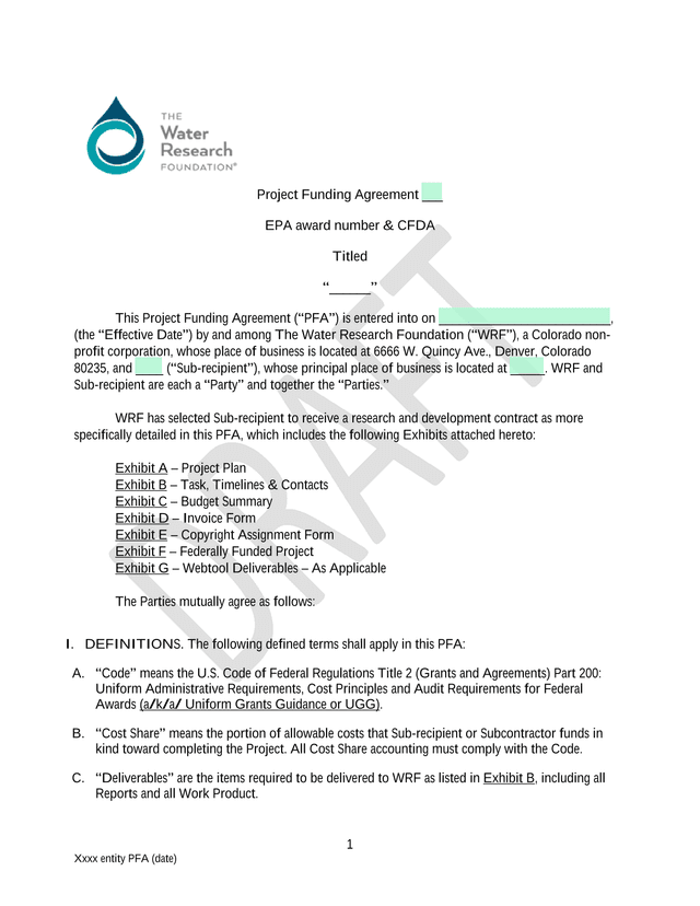 Project Funding Agreement screenshot