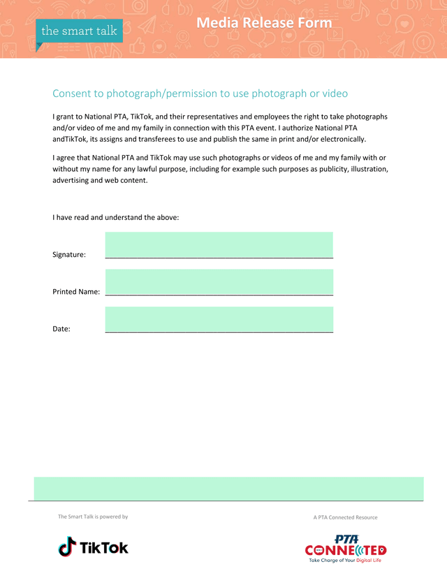 Media Release Form screenshot