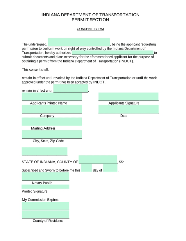 INDOT Permit Section Consent Form screenshot