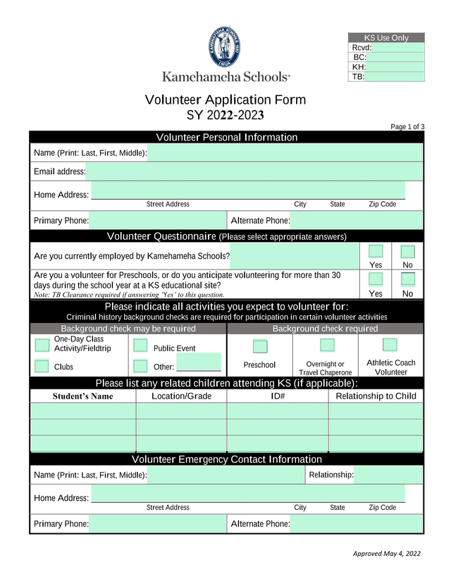 Volunteer Application Form screenshot