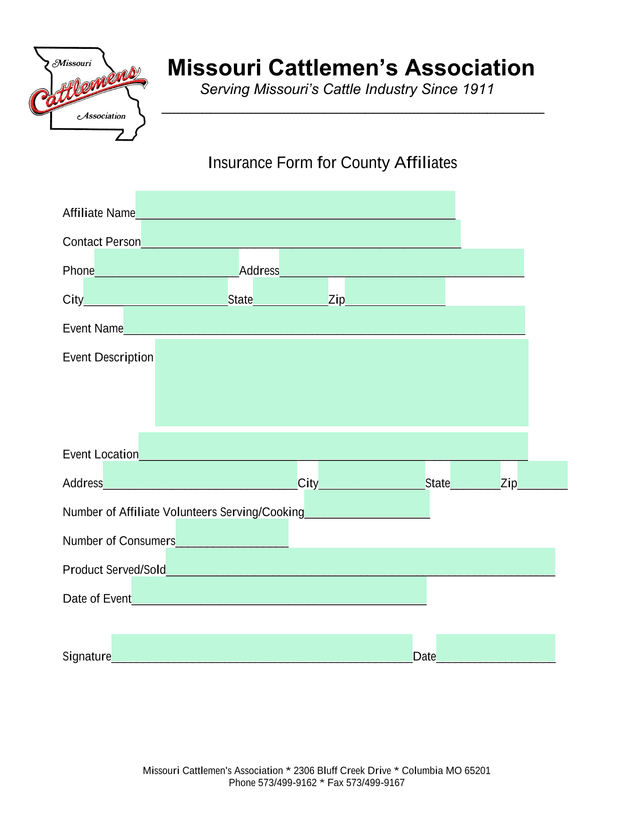 Insurance Form For County Affiliates screenshot