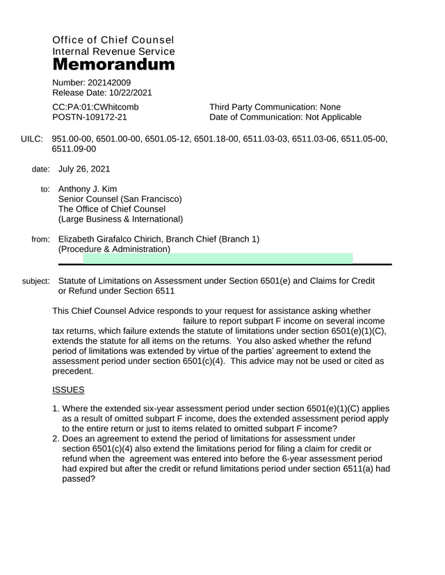Internal Revenue Service Memorandum screenshot