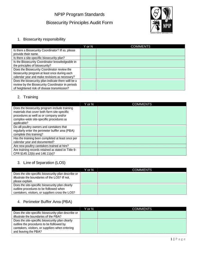 NPIP Program Standards Biosecurity Principles Audit Form screenshot
