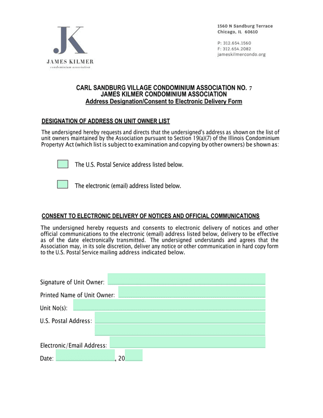 Address DesignationConsent To Electronic Delivery Form screenshot