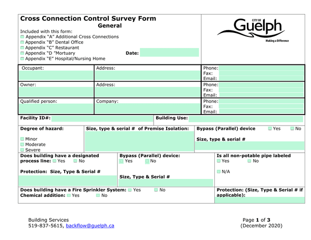 Cross Connection Control Survey Form screenshot