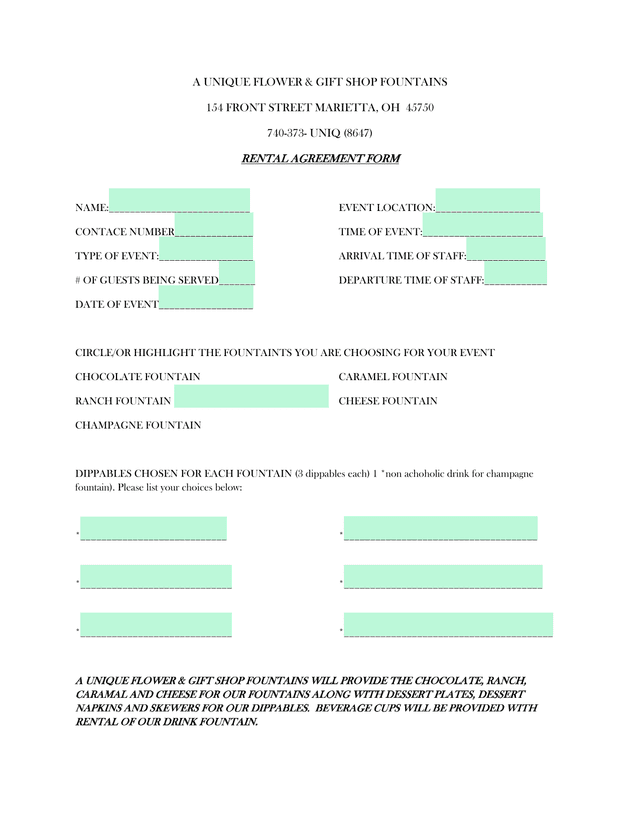 RENTAL AGREEMENT FORM screenshot