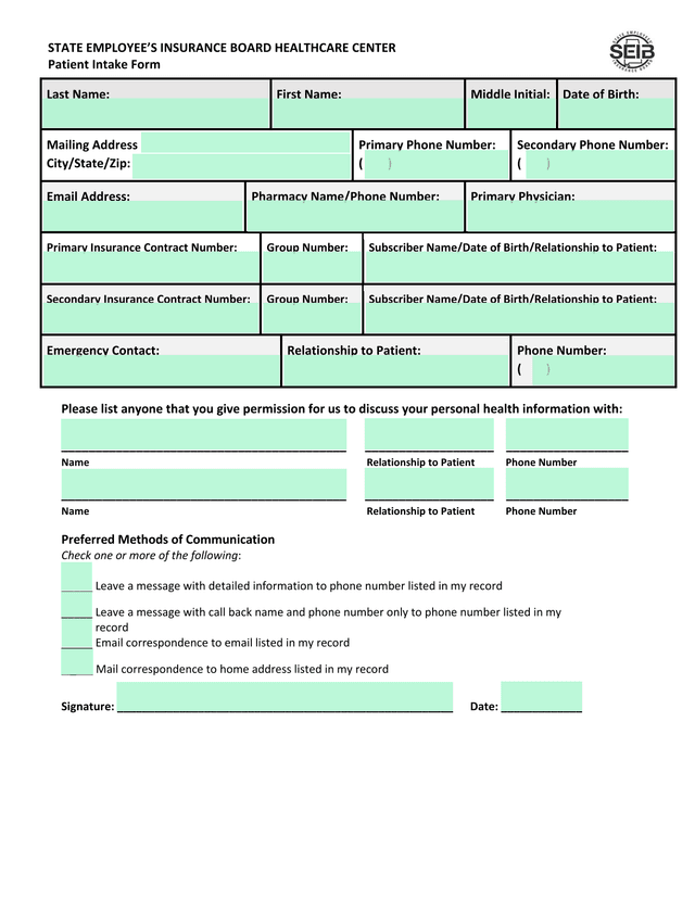 Patient Intake Form screenshot