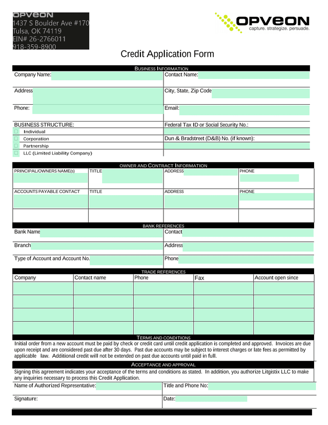 Credit Application Form screenshot