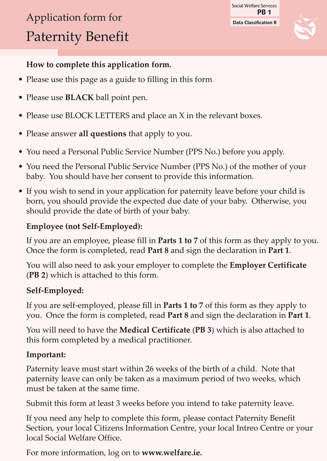 Application Form For Paternity Benefit screenshot