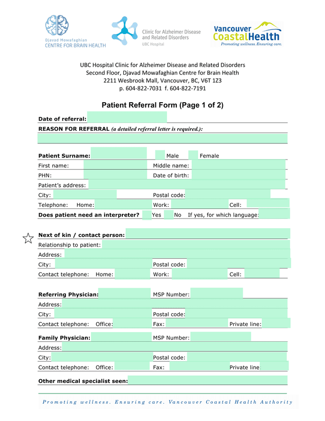 Patient Referral Form screenshot
