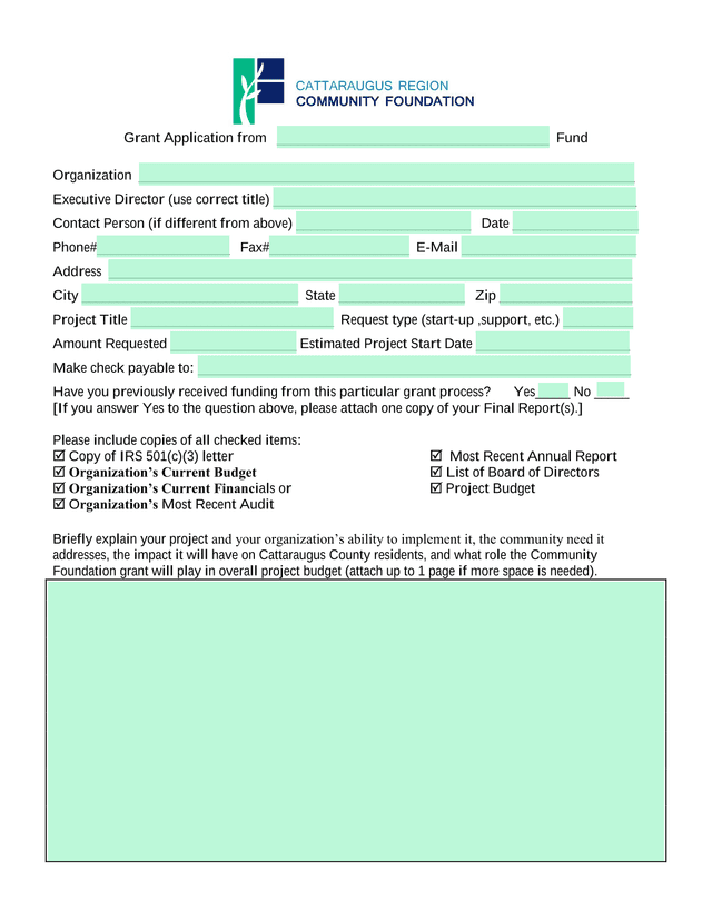 Grant Application Form screenshot