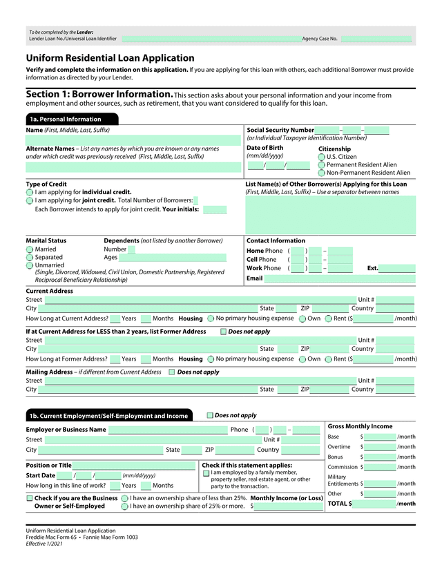 Uniform Residential Loan Application screenshot