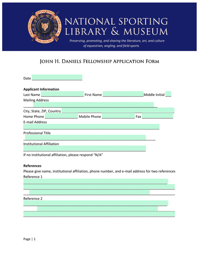 John H. Daniels Fellowship Application Form screenshot