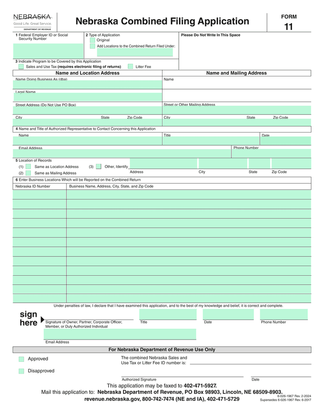 Nebraska Combined Filing Application screenshot