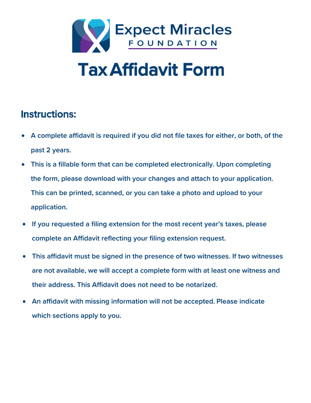 Tax Affidavit Form screenshot