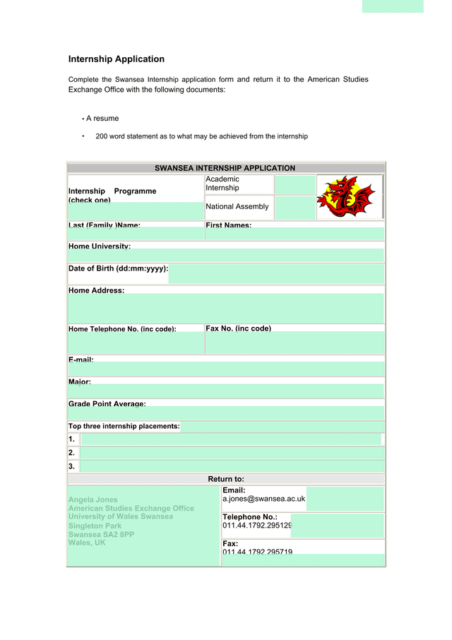 Internship Application screenshot