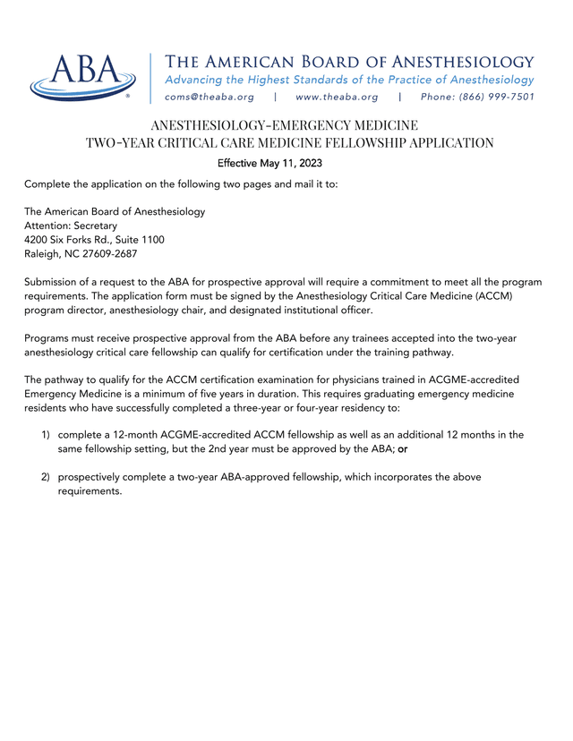 Anesthesiology Critical Care Medicine (ACCM) Fellowship Application screenshot