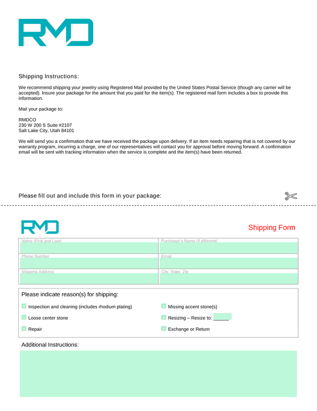 Shipping Form screenshot