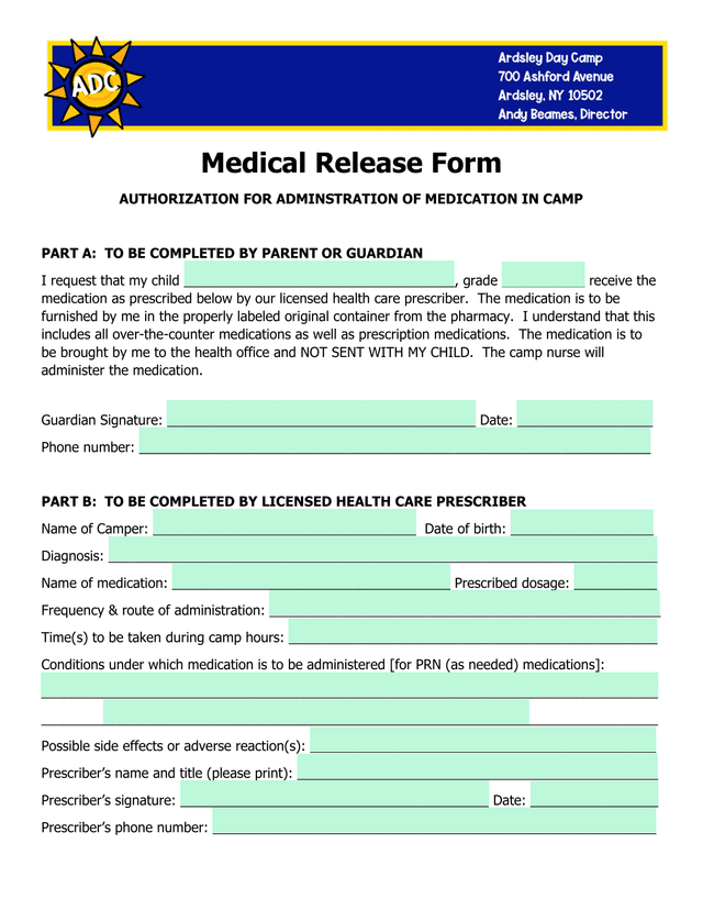 Medical Release Form screenshot