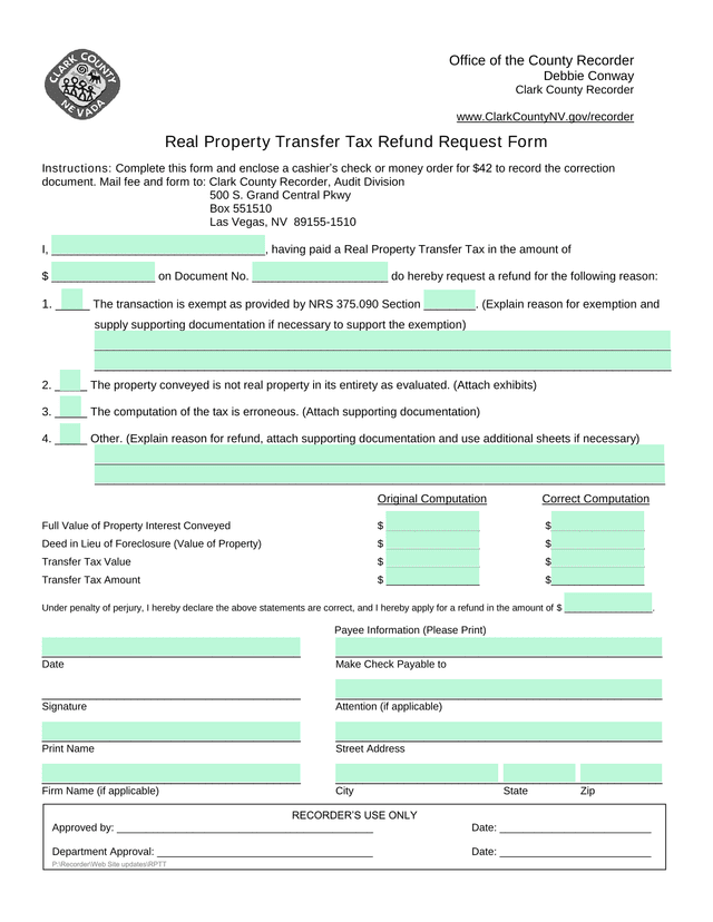 Real Property Transfer Tax Refund Request Form screenshot