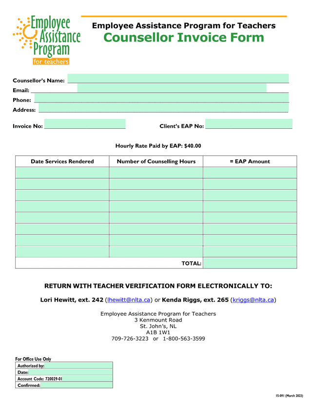 Employee Assistance Program For Teachers Counsellor Invoice Form screenshot