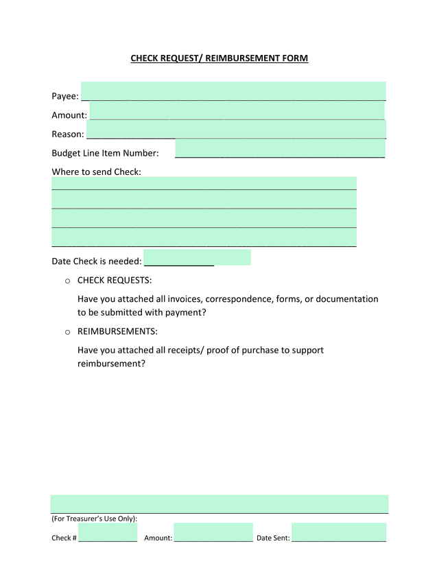 CHECK REQUEST REIMBURSEMENT FORM screenshot