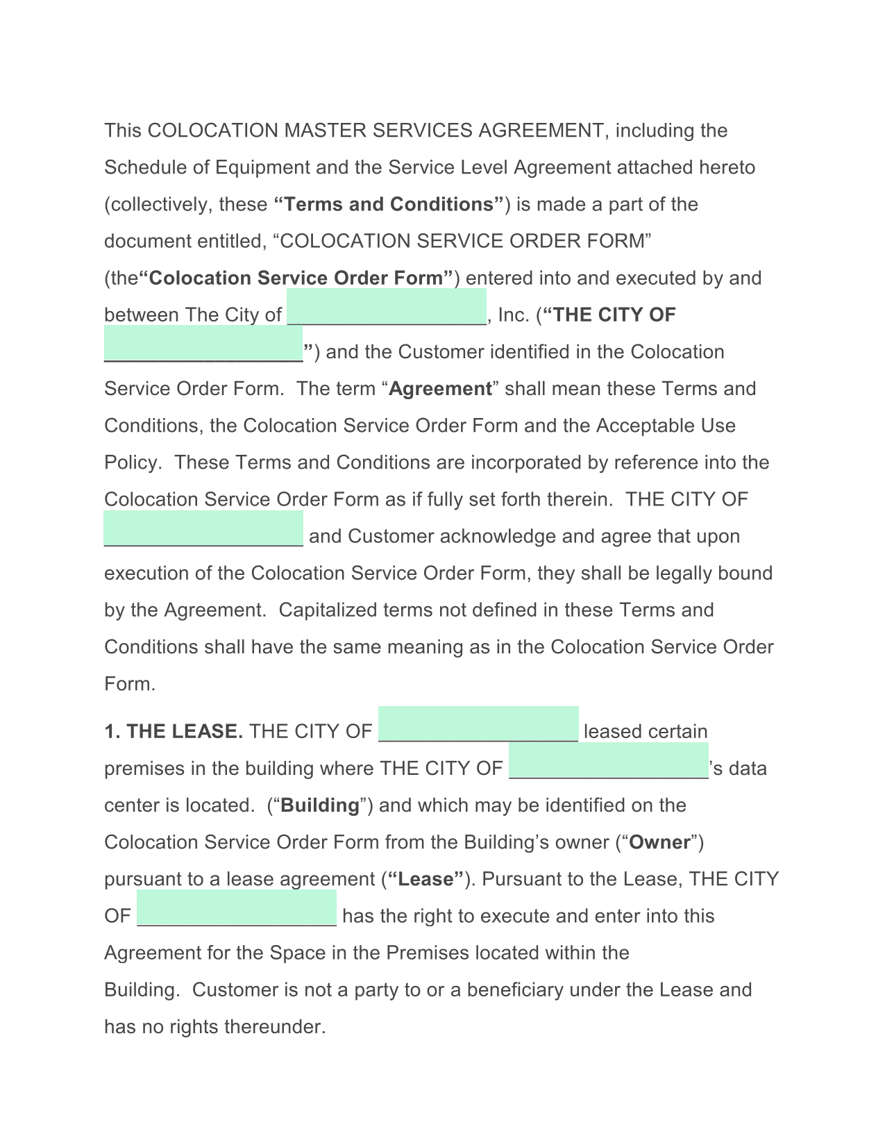 COLOCATION MASTER SERVICES AGREEMENT screenshot