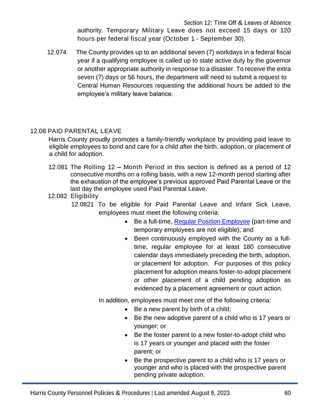 Harris County Personnel Policies  Procedures   Section 12 Time Off  Leaves Of Absence screenshot