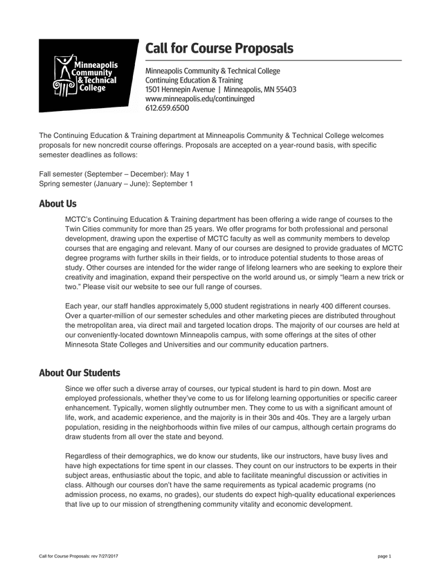 Call For Course Proposals screenshot