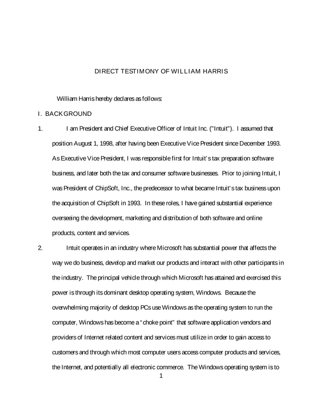 Direct Testimony Of William Harris screenshot