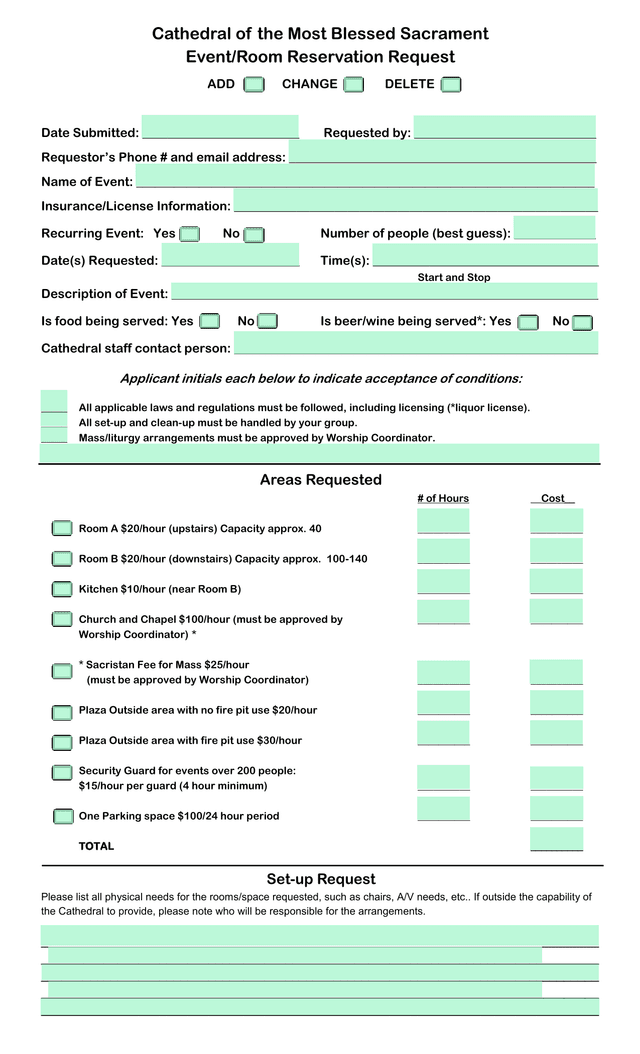 Cathedral Of The Most Blessed Sacrament EventRoom Reservation Request screenshot