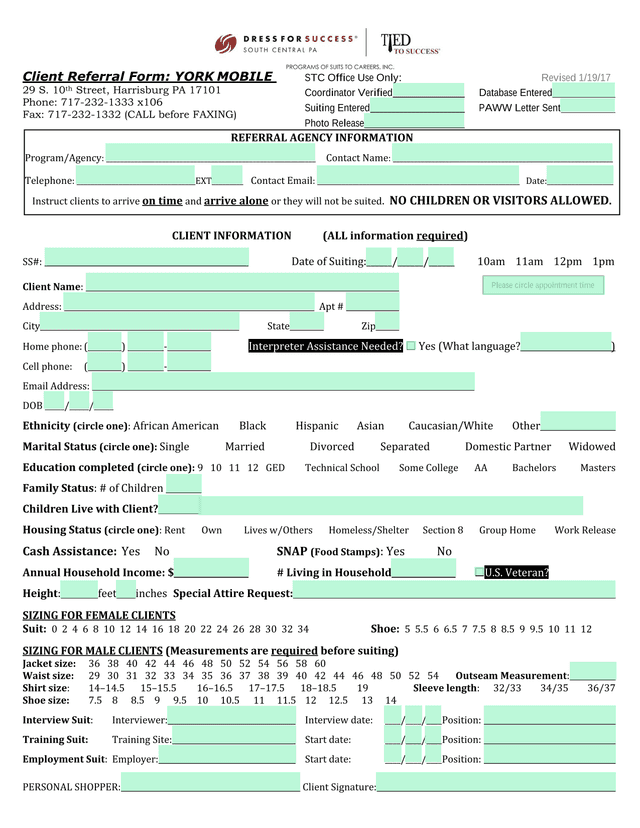 Client Referral Form YORK MOBILE screenshot