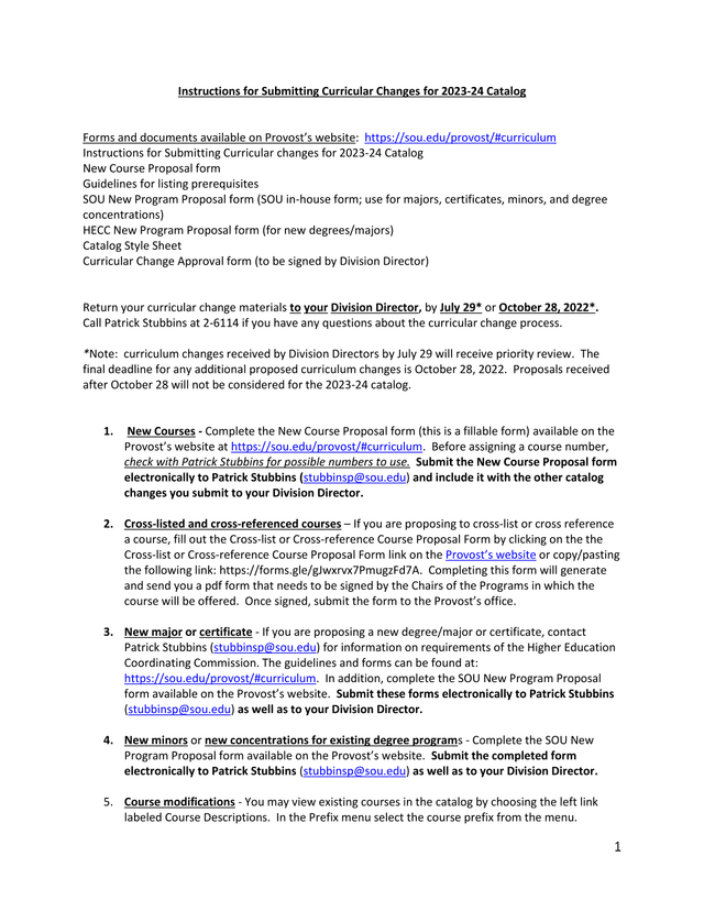 Instructions For Submitting Curricular Changes For 2023 24 Catalog screenshot
