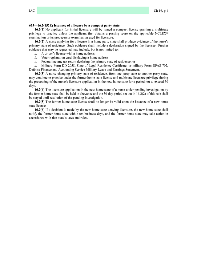 Nurse Licensure Compact (NLC) Rules For License Issuance screenshot