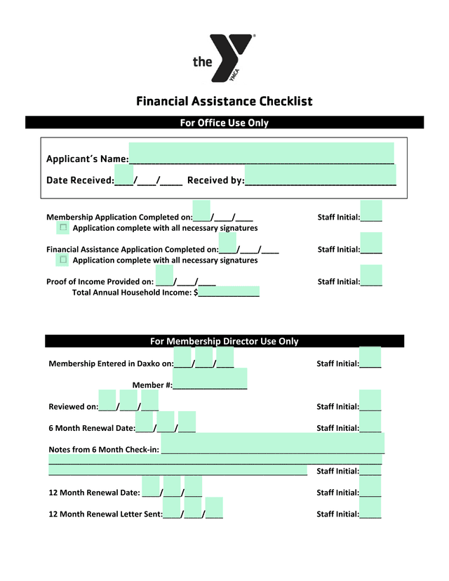 Financial Assistance Checklist screenshot