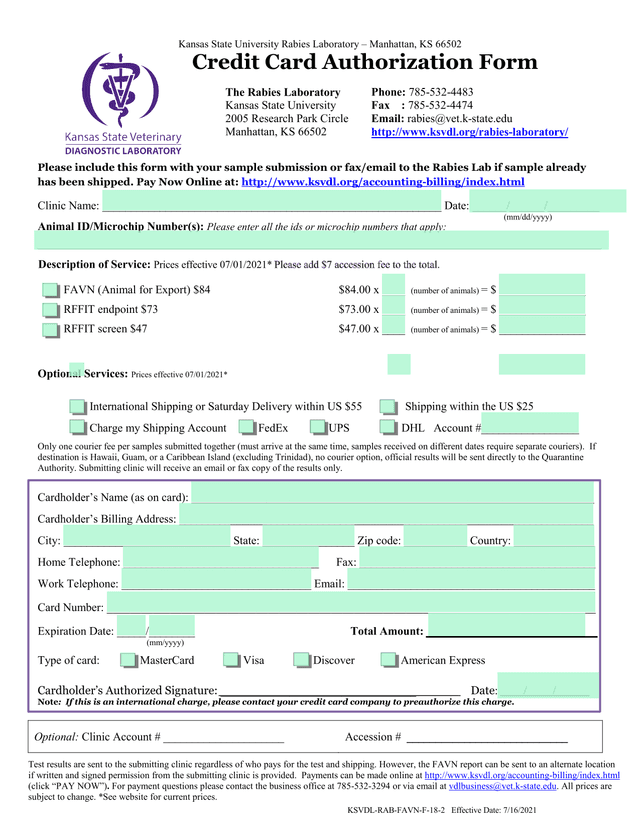 Credit Card Authorization Form screenshot