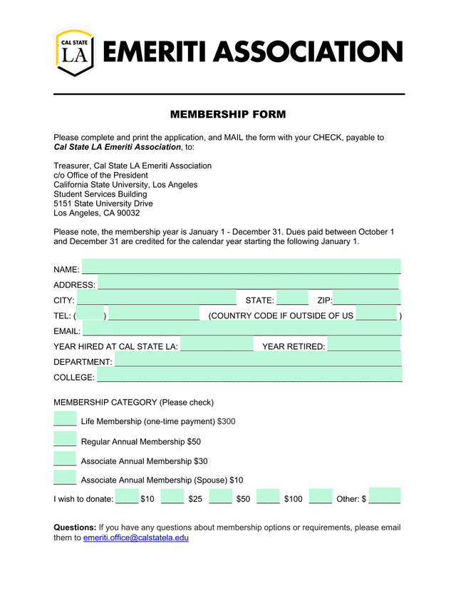 MEMBERSHIP FORM screenshot