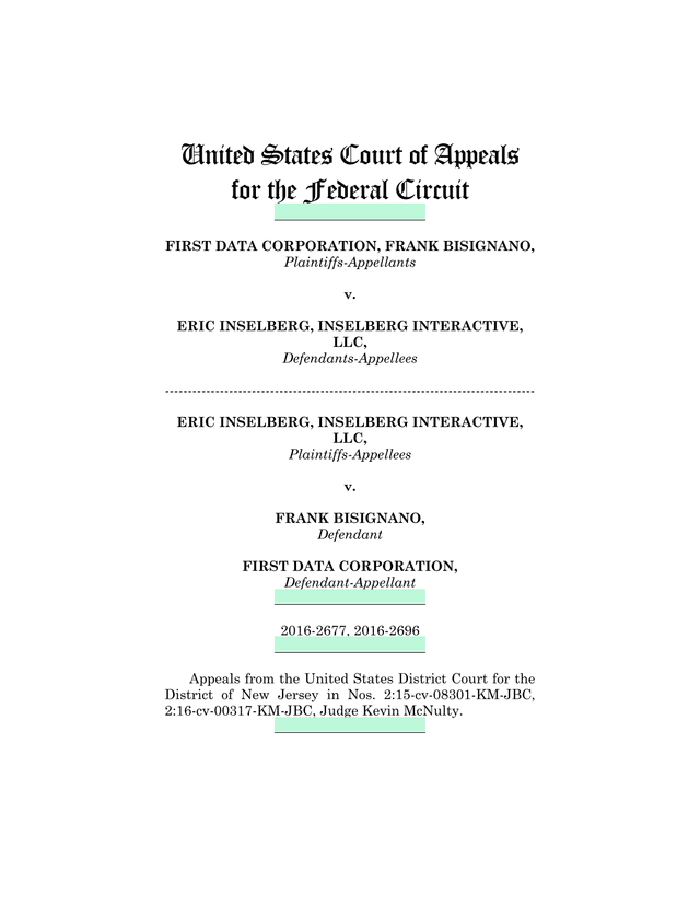 First Data Corporation V. Inselberg screenshot