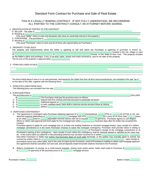 Standard Form Contract For Purchase And Sale Of Real Estate screenshot