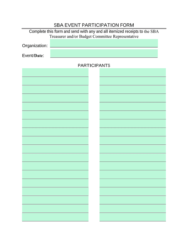 SBA Event Participation Form screenshot