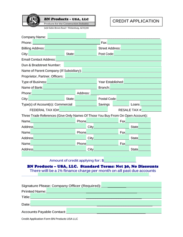 Credit Application screenshot