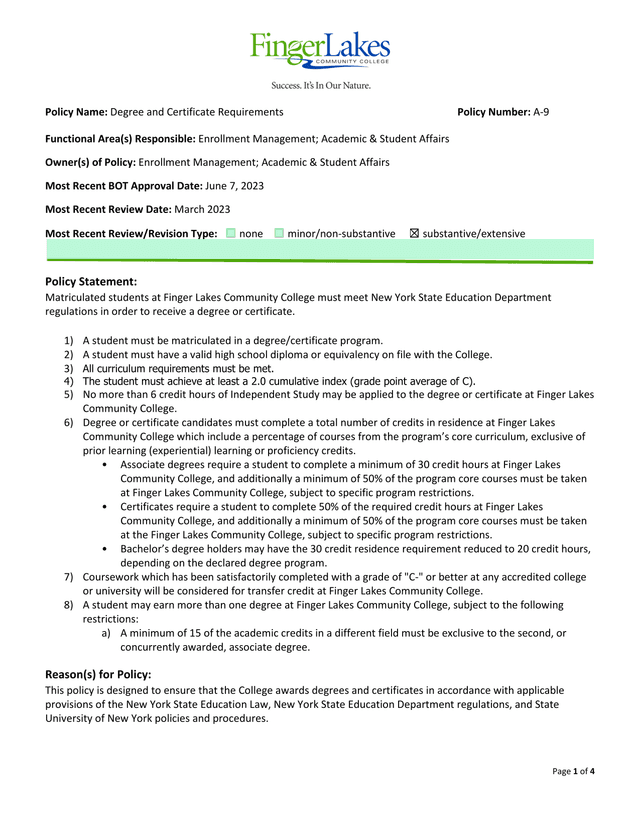 Degree And Certificate Requirements screenshot